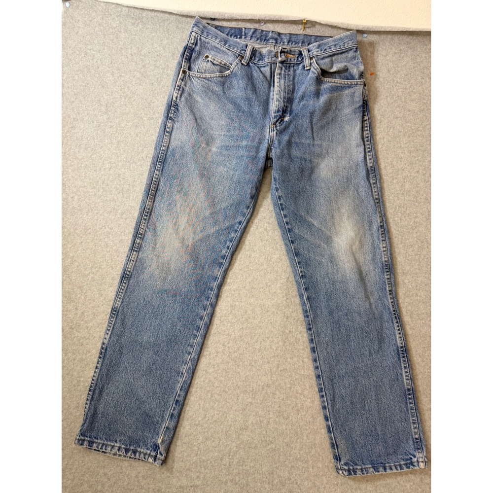 Wrangler Jeans Mens 96501DS Straight Leg Workwear Denim Light Wash Blue 33x30